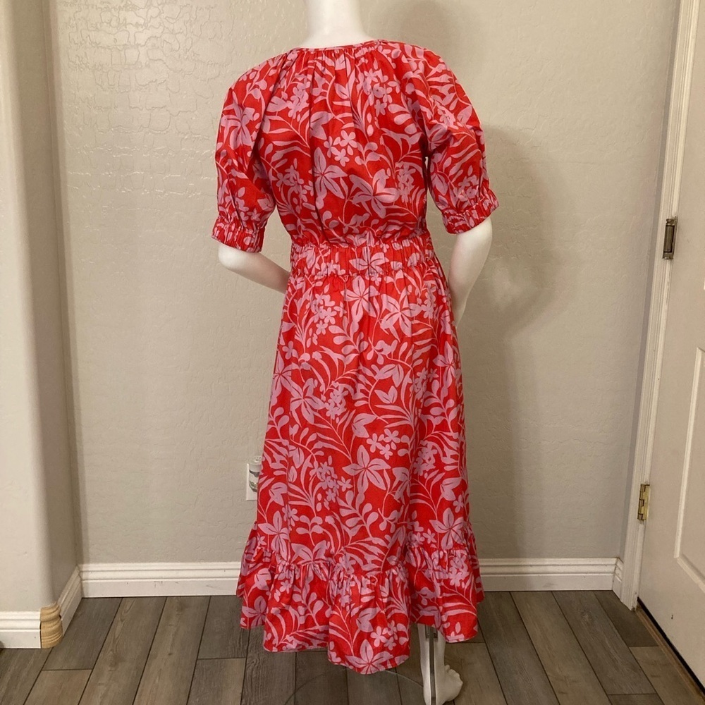 Voyageur By Mersea Hedy Tropical Floral Vine Puff Sleeve Tiered Midi Dress Sz M - Picture 11 of 15